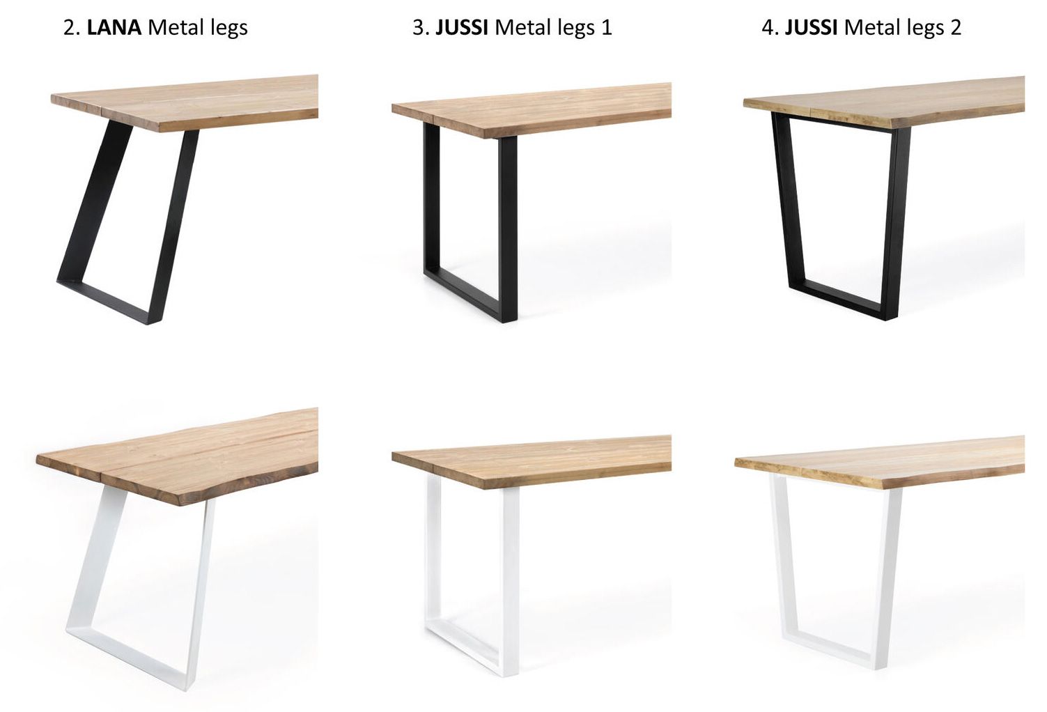 Lana tammi lankkupöytä metallijaloilla, eri vaihtoehtoja