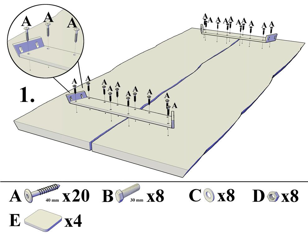 Lana lankkupöytä metallijaloilla, eri kokoja ja värejä