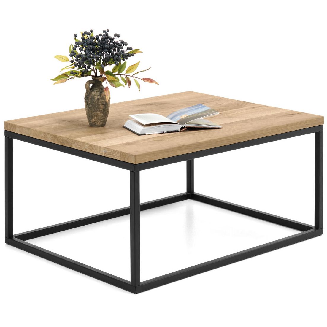 Lankku sohvapöytä 60x80 tammi mustat jalat ja tammikansi