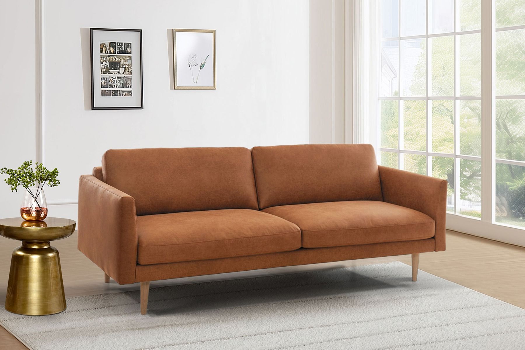 Lario kolmenistuttava sohva konjakinruskea