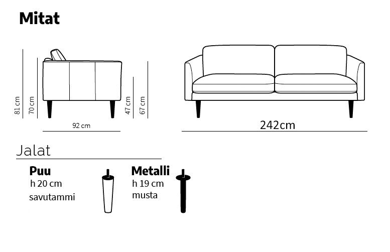 Lario 3,5-ist sohva 242cm, konjakin ruskea