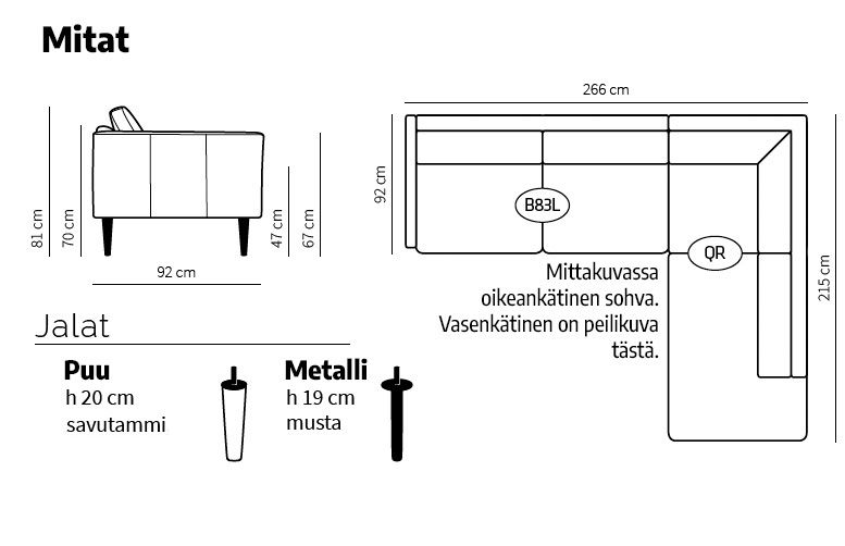Neiser Lario avokulmasohva, harmaa
