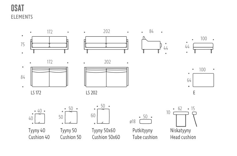 Interface Leon sohva, eri värejä