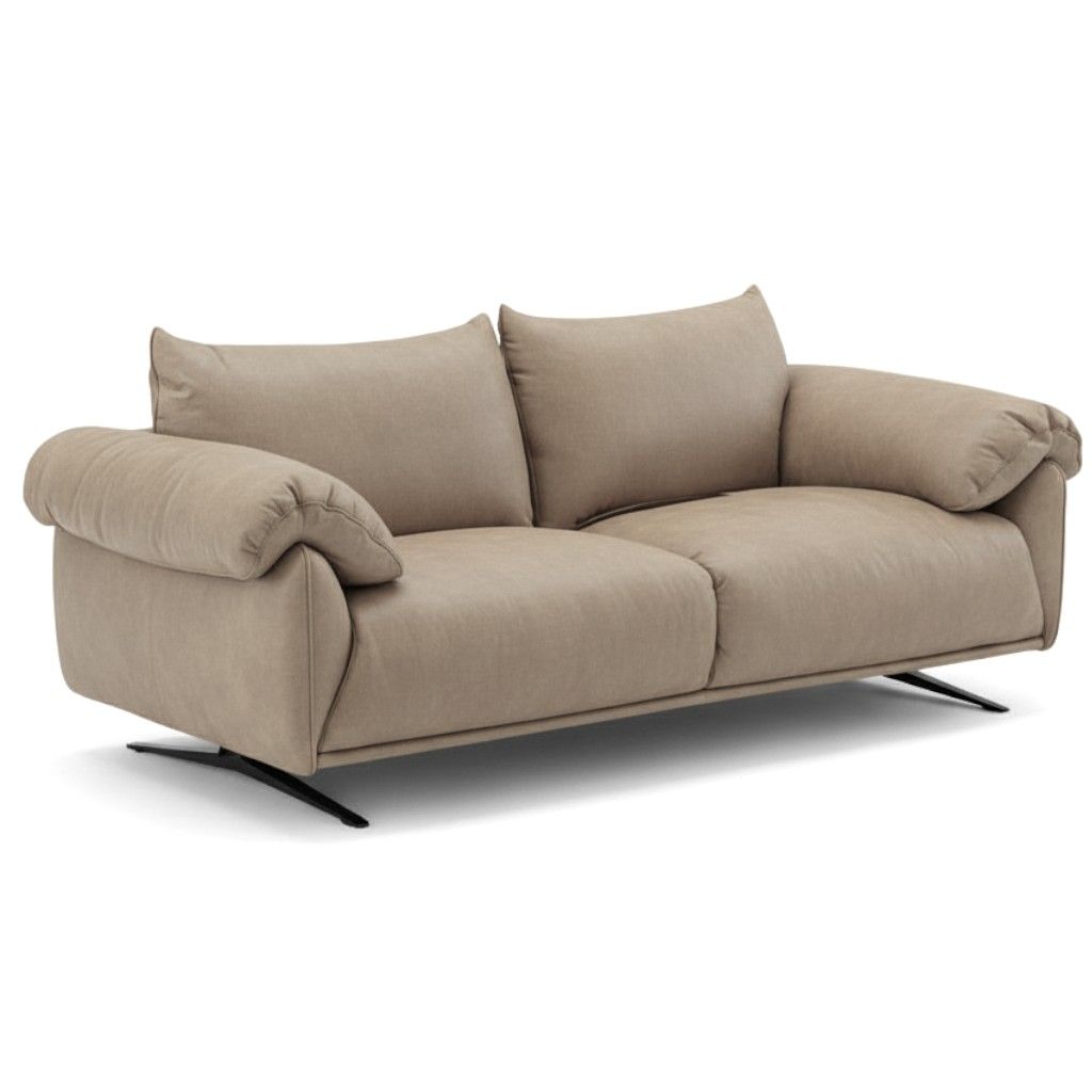 Luxus nahkasohva Leonardo taupen värisellä pehmeällä nahkaverhoilulla