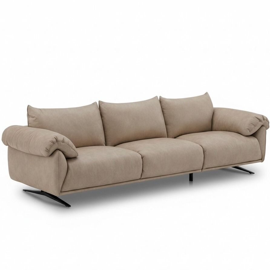 Luxus nahkasohva Leonardo taupen värisellä pehmeällä nahkaverhoilulla