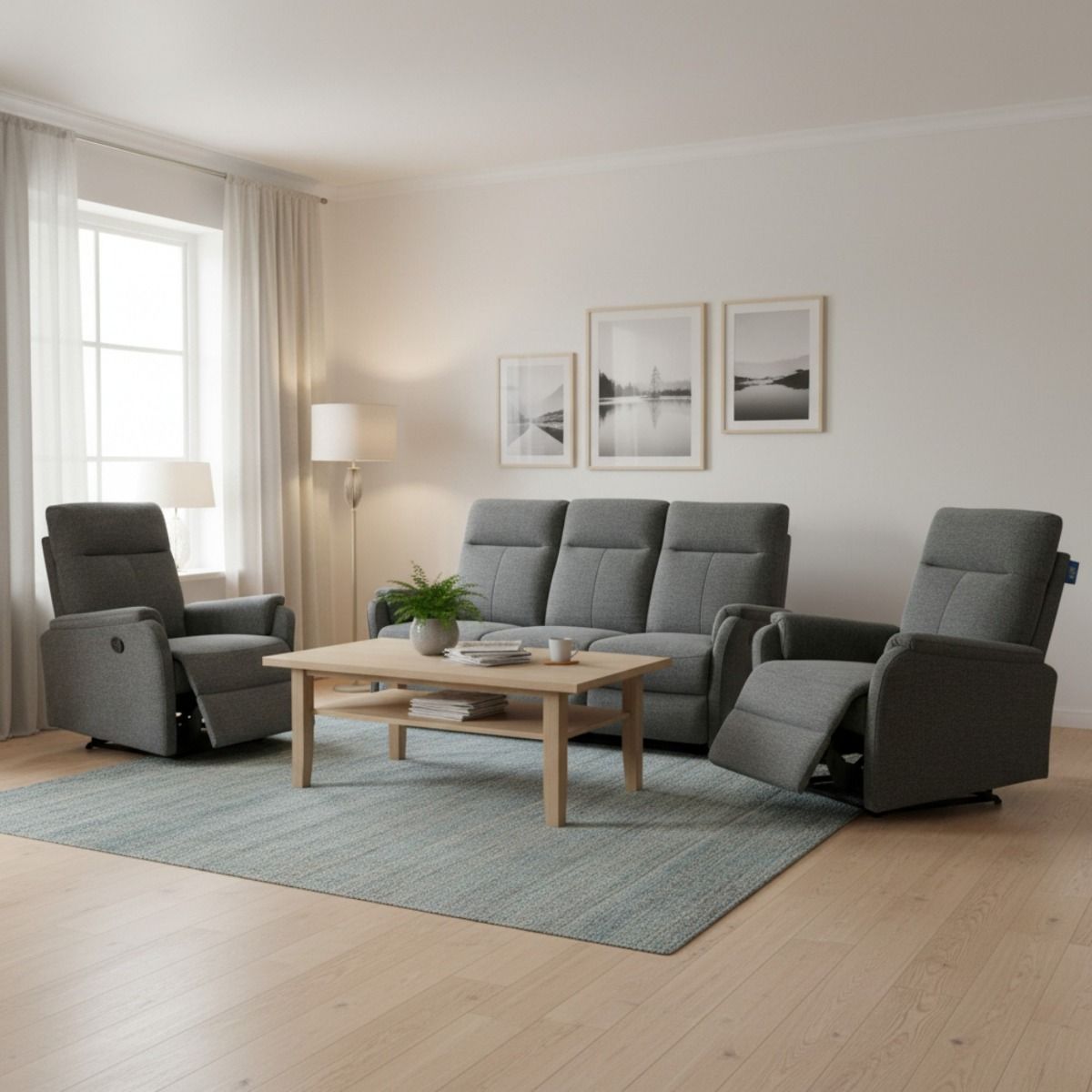 Sohvakalusto 3+1+1 sähkömekanismeilla tummanharmaana