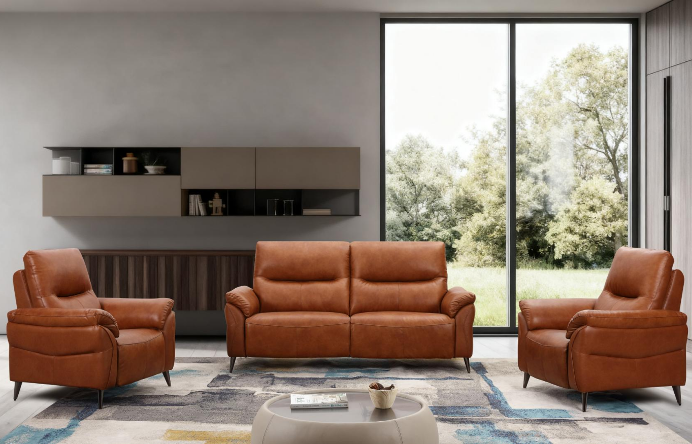 Livorno sohvakalusto 3+1+1 ruskealla nahkaverhoilulla edullisesti