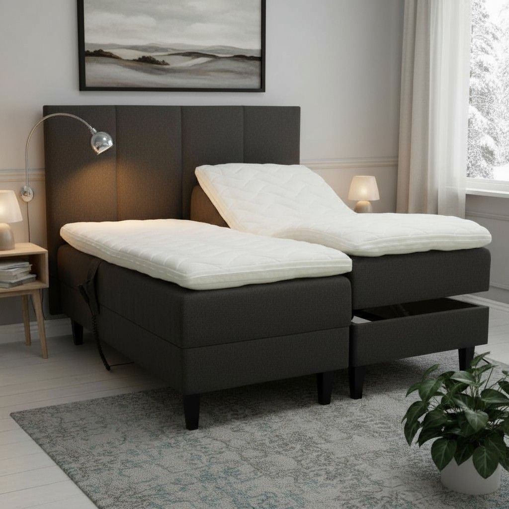 Lumo moottorisänky 160x200 tyylikkäällä verhoilukankaalla