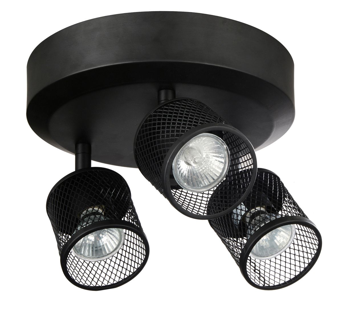 Lumo-3 on musta pyöreä kattospotti, jota elävöittää persoonallinen verkkovarjostin.