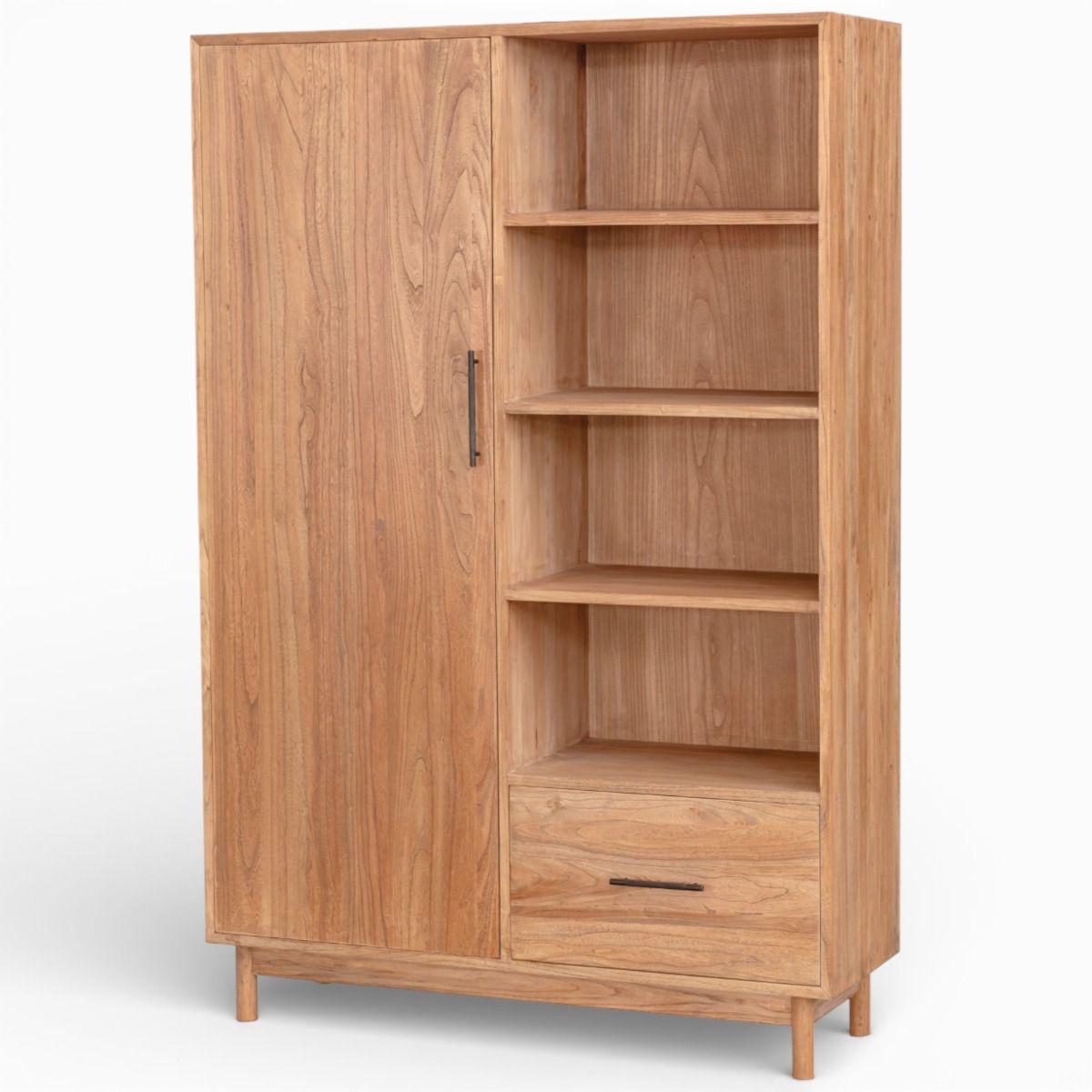 Maison kaappi 120 cm puunvärinen ovella, hyllyillä ja laatikoilla