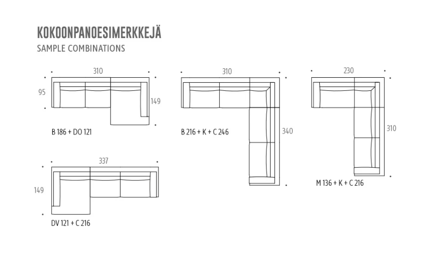 Interface Mama sohva, eri värejä