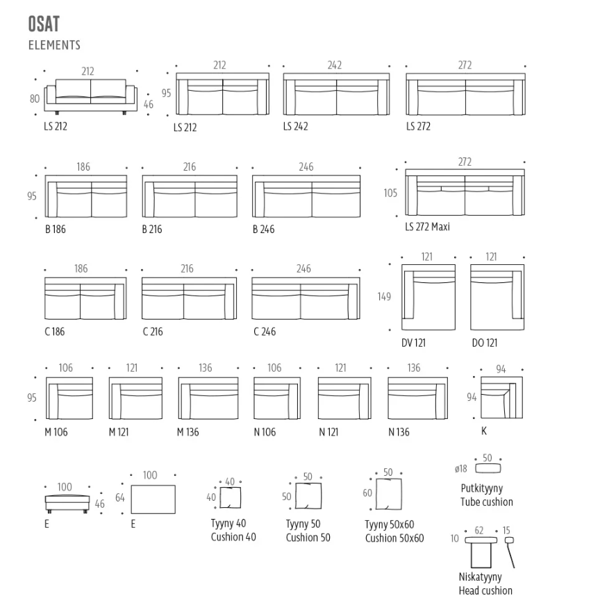 Interface Mama sohva, eri värejä
