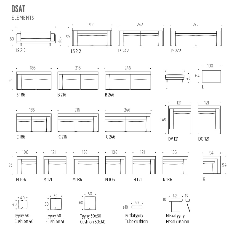 Interface Mama Slim sohva, eri värejä