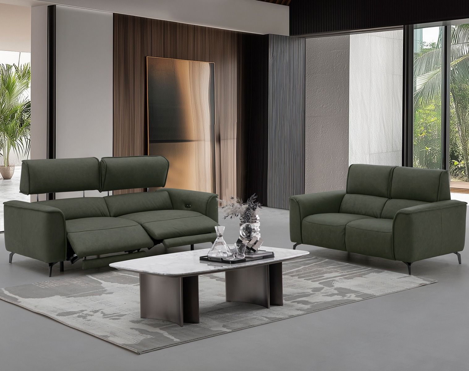 Tummanvihreä nahkasohvakalusto Matteo