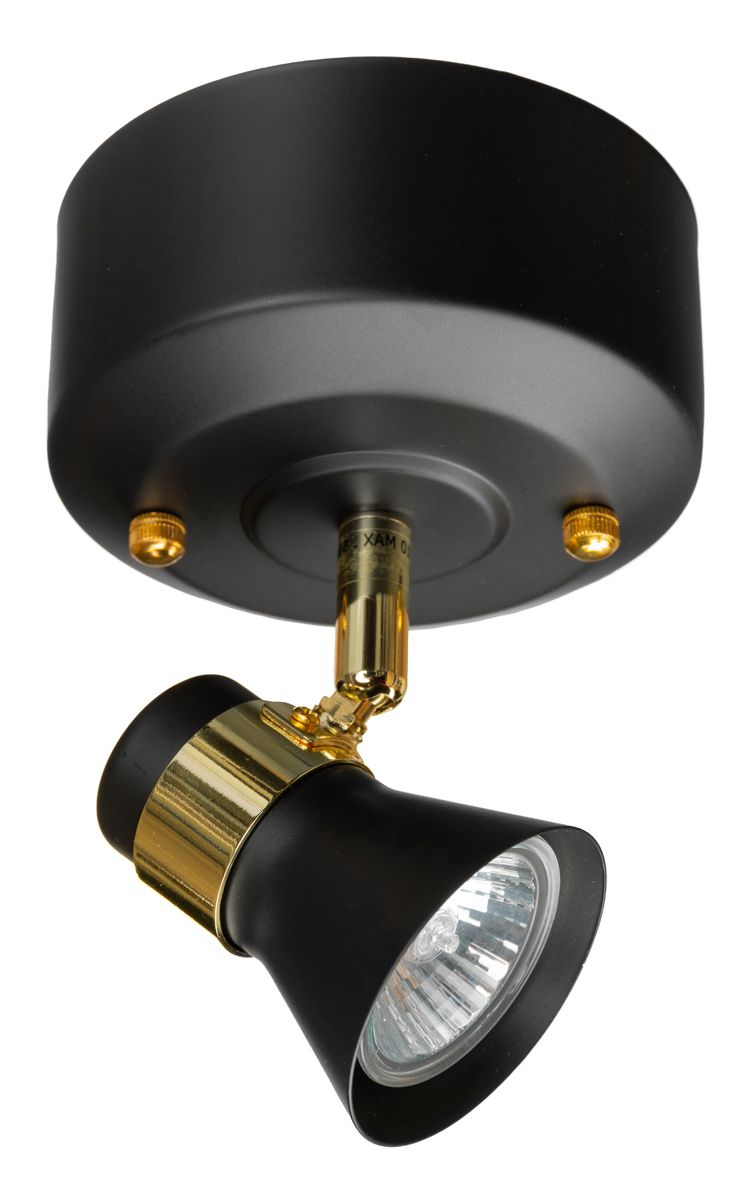 Metis-1 on tyylikäs mattamusta spottivalaisin, jota elävöittävät kiiltävät messinkisävyt rungossa.