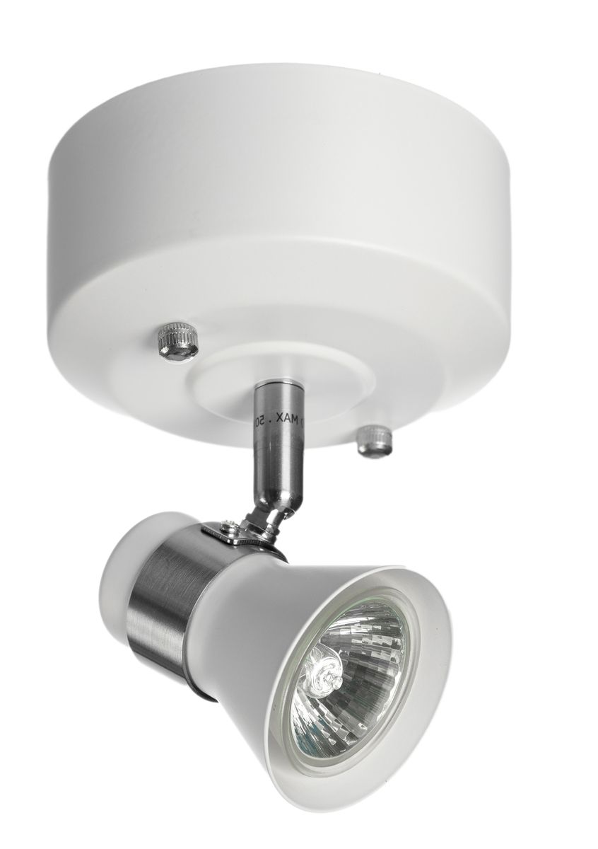 Metis-1 on tyylikäs mattavalkoinen spottivalaisin, jota elävöittävät kiiltävät messinkisävyt rungossa.