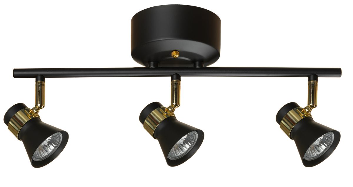 Metis-3 on tyylikäs mattamusta spottivalaisin, jota elävöittävät kiiltävät messinkisävyt rungossa.