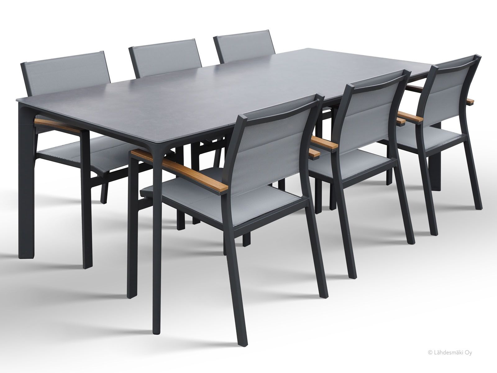 Milano pöytä + 6 Tango tuolia ulkokäyttöön, harmaa