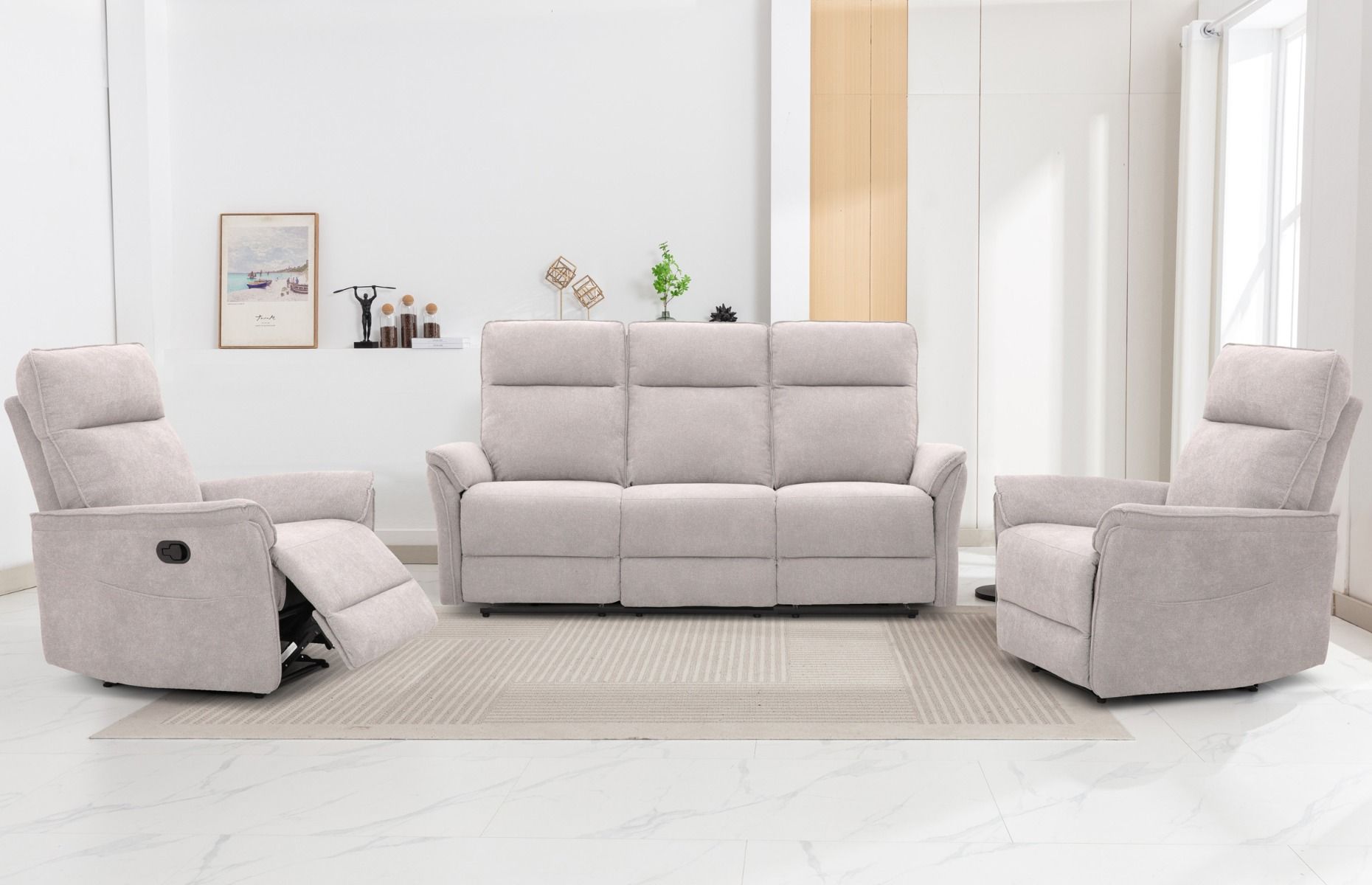 Milos 3+1+1 sohvakalusto vaalea kangasverhoilu