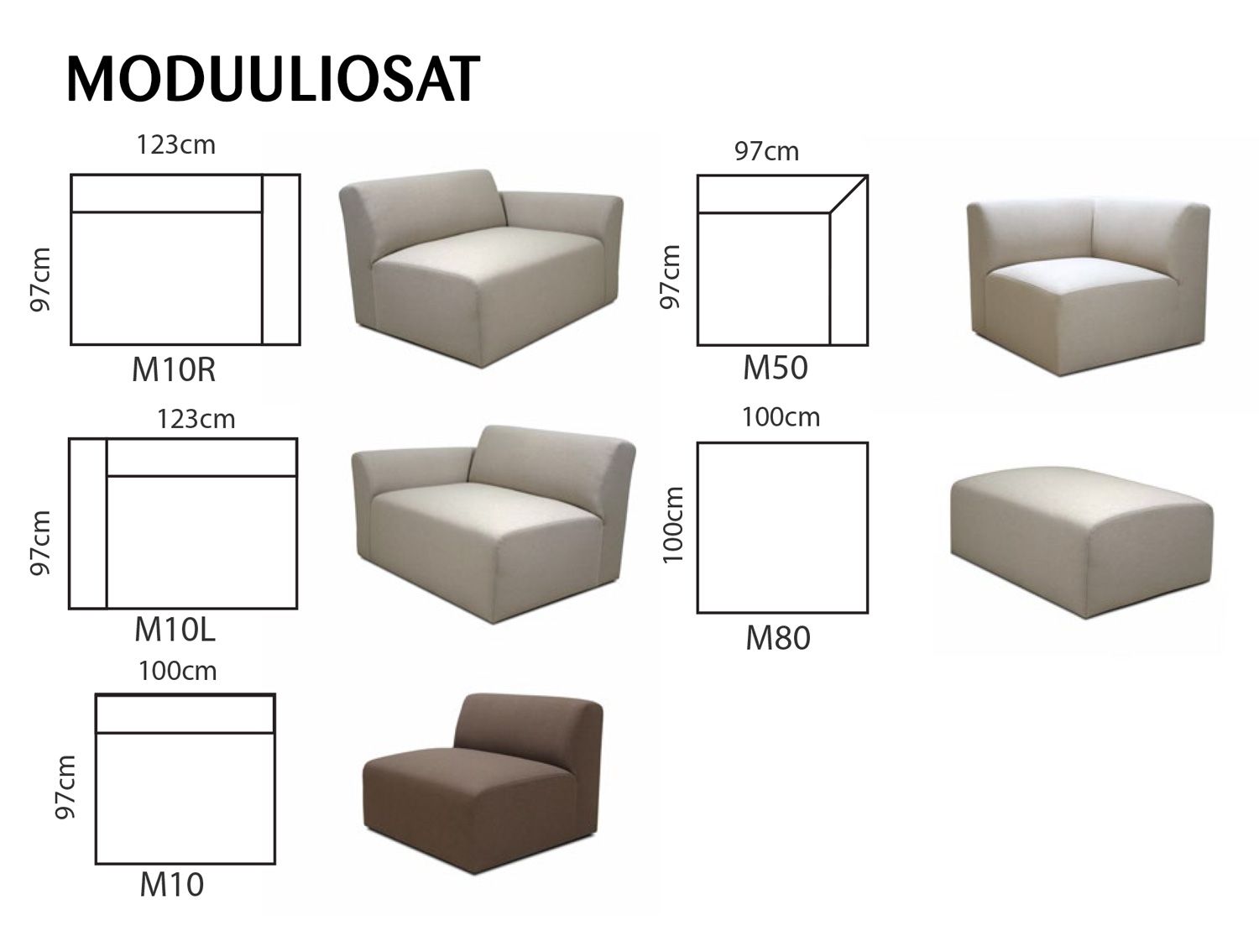 Tropez moduulisohva-kokonaisuus, eri värejä