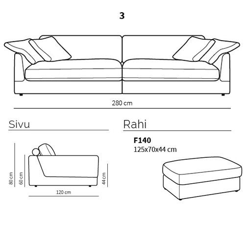 Neiser Giant 3-istuttava sohva, eri värejä