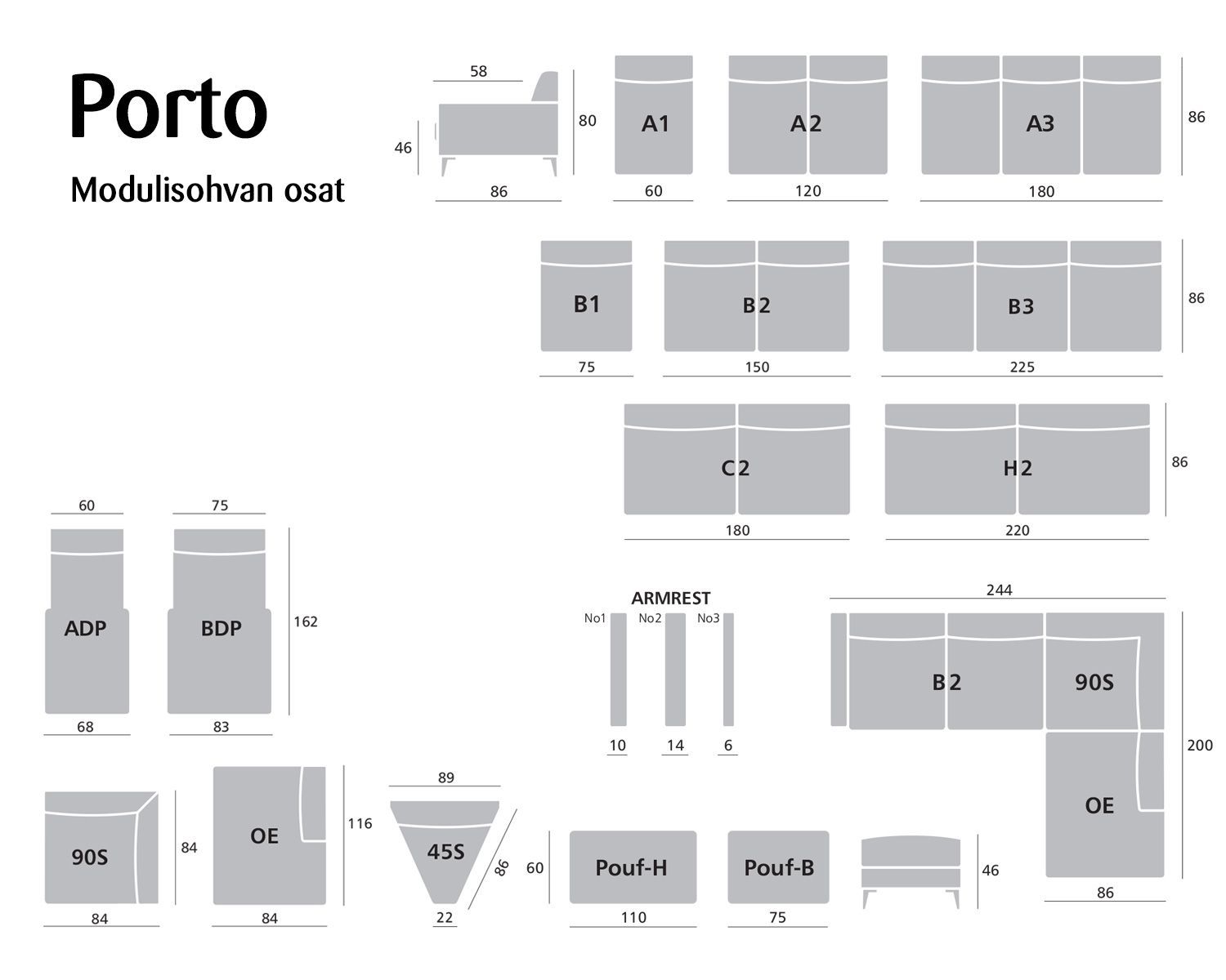 Porto rahi 110x60cm, eri värejä