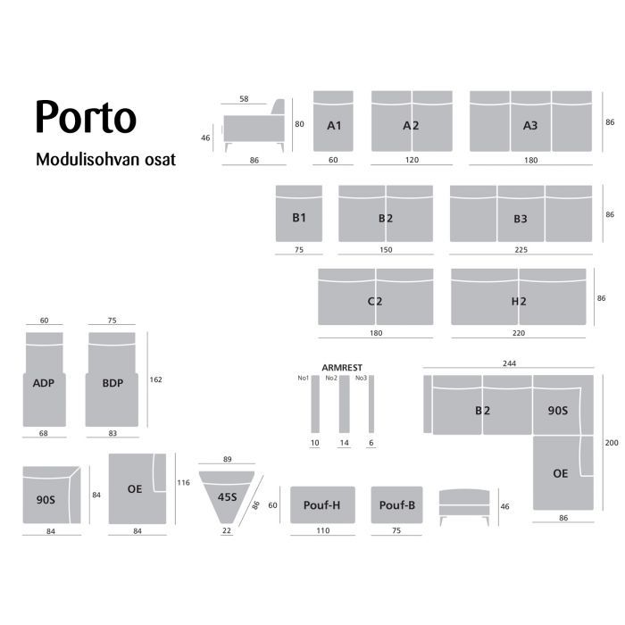 Porto rahi 75x60cm, eri värejä