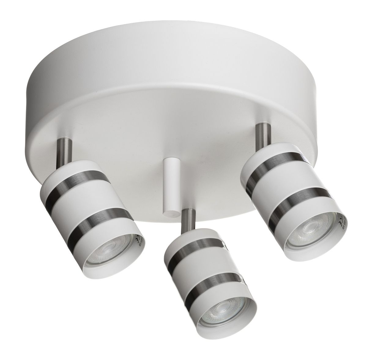 Mons-3P on tyylikäs mattavalkoinen spottivalaisin, jonka runkoa täydentävät satiininväriset yksityiskohdat. 