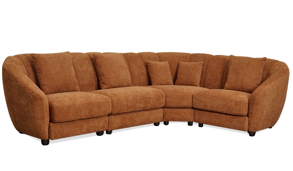 Ruskea kangasverhoilu Monza kulmasohva, ryhdikäs istuinasento