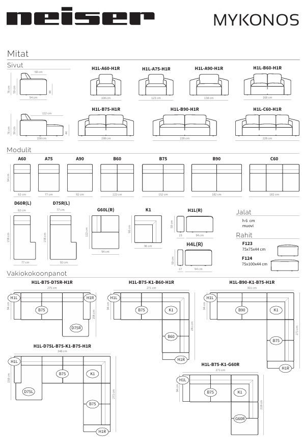 Neiser Mykonos kulmasohva, eri värejä