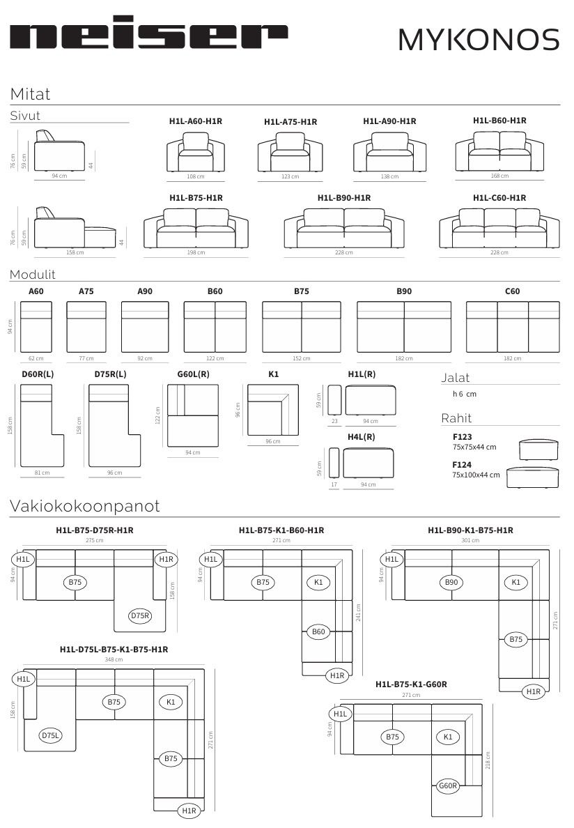 Neiser Mykonos divaanisohva, eri värejä