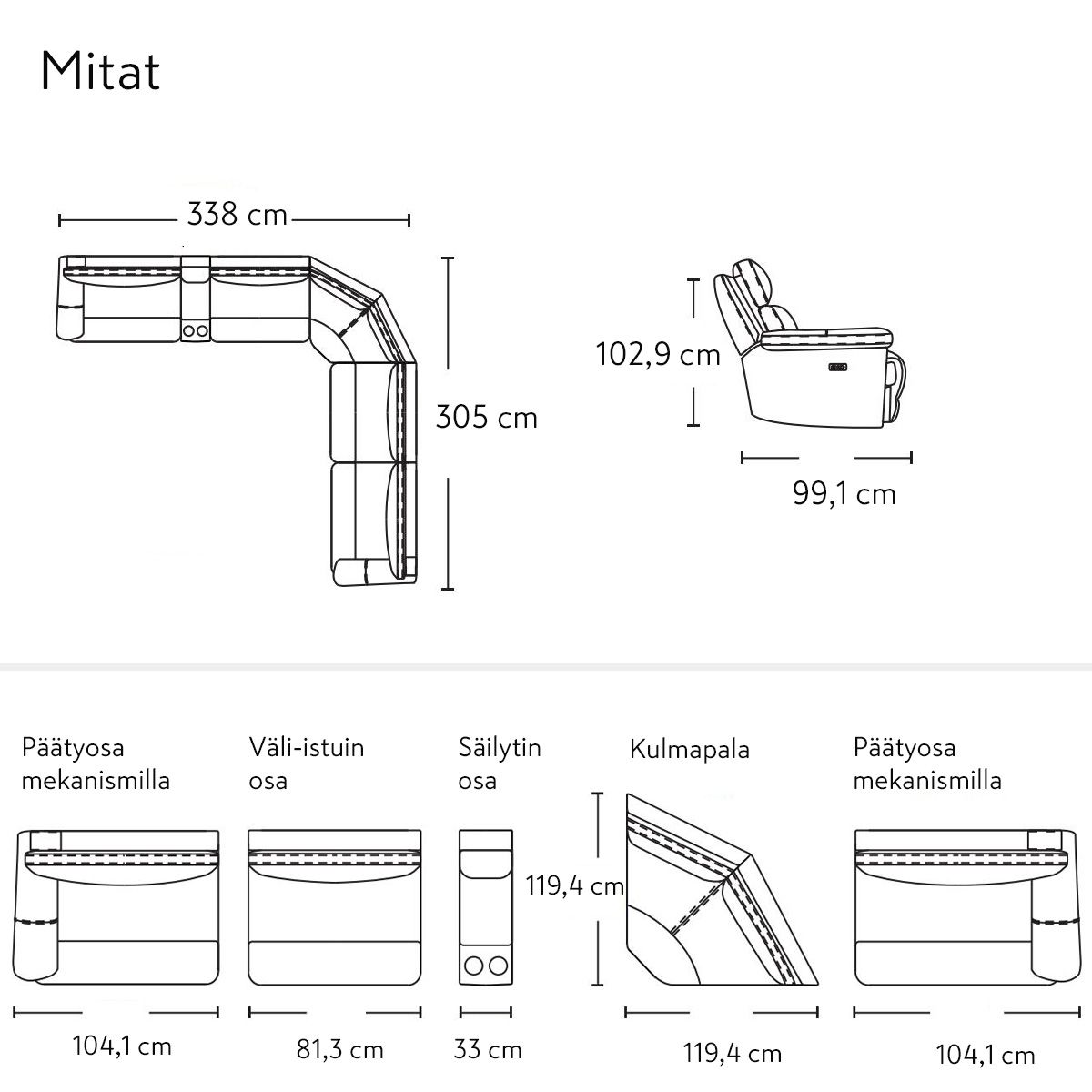 Naava kulmasohva sähkömekanismilla, ruskea