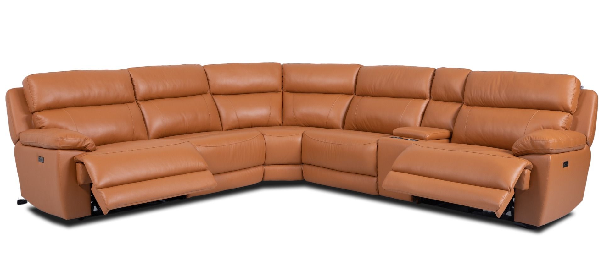 Ruskea sähkösäätöinen mekanismikulmasohva nahkaverhoilulla