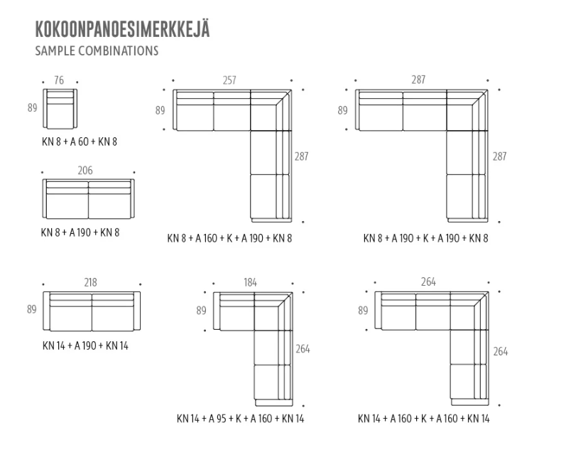Interface Nana sohva 206 cm, eri värejä