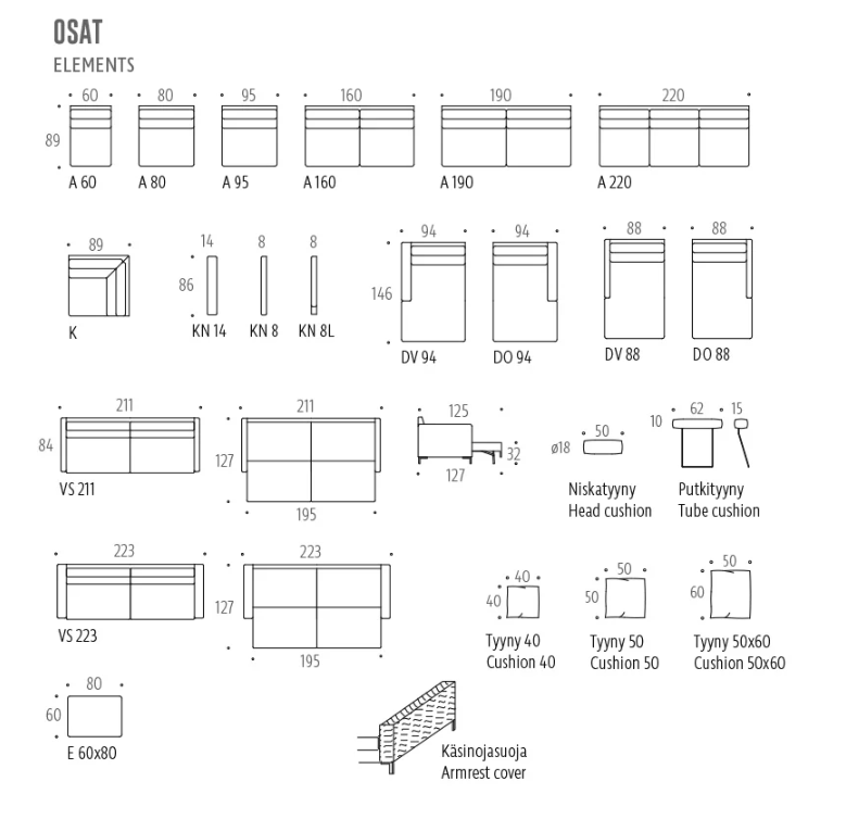 Interface Nana sohva 206 cm, eri värejä