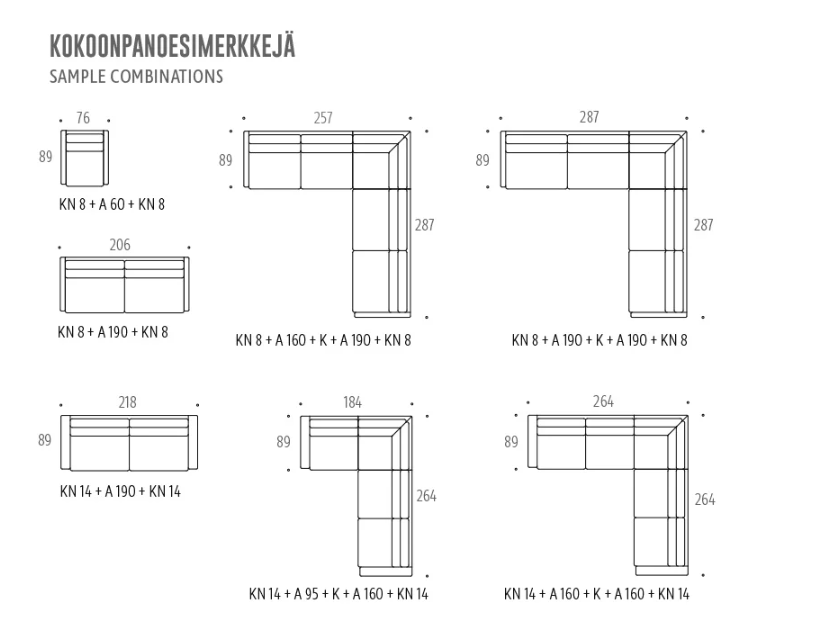 Interface Nana vuodesohva, eri värejä