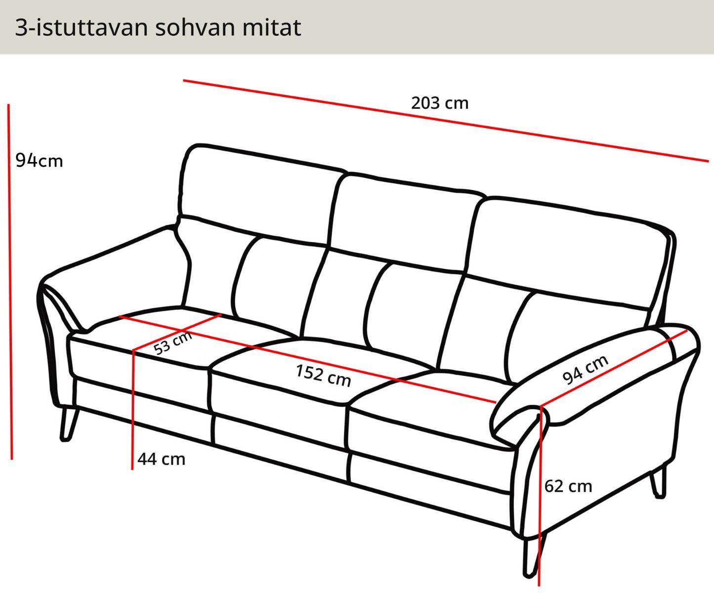 Napoli 3-ist nahkasohva, musta