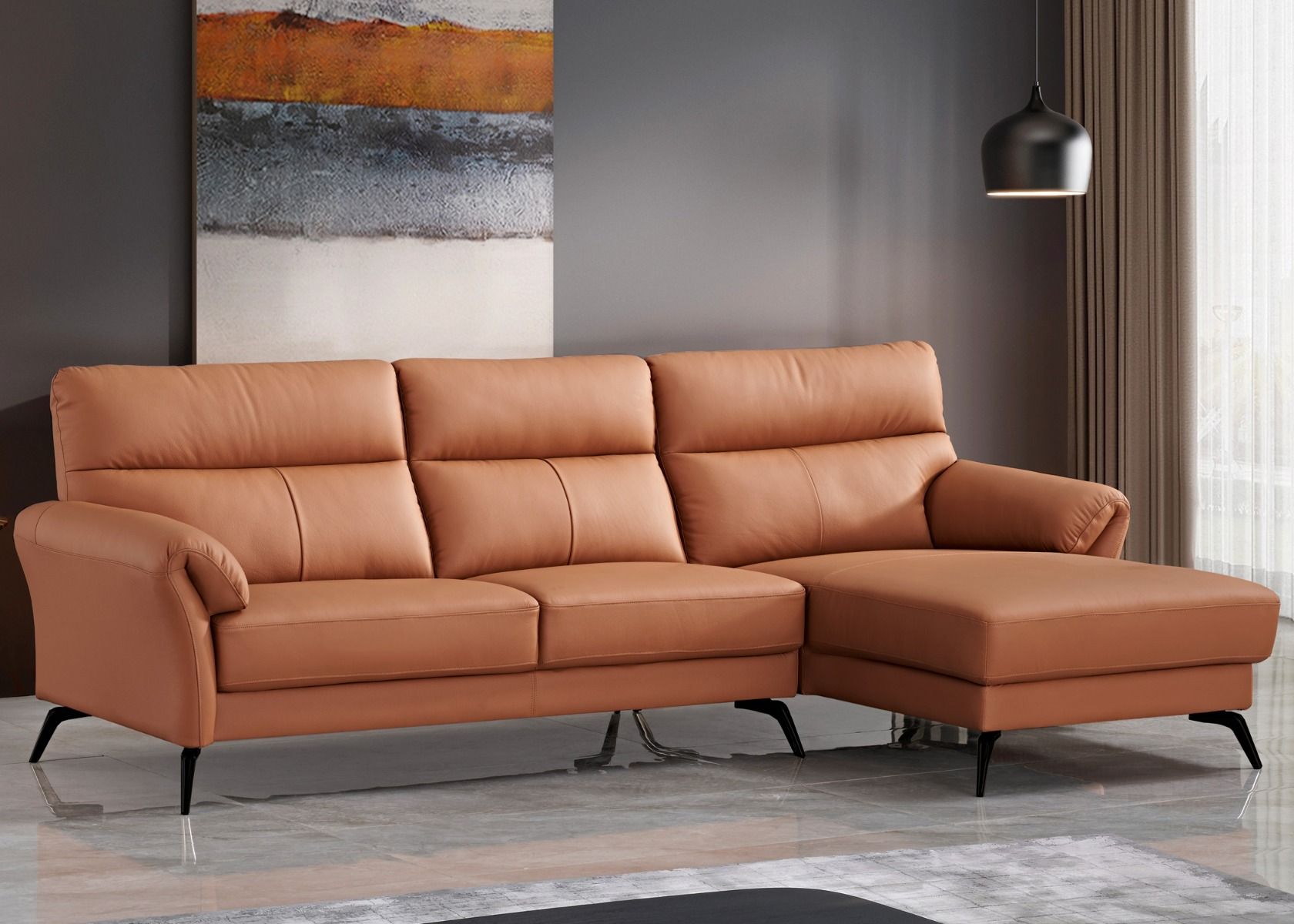 Ruskea Napoli divaanisohva aidolla nahkaverhoilulla