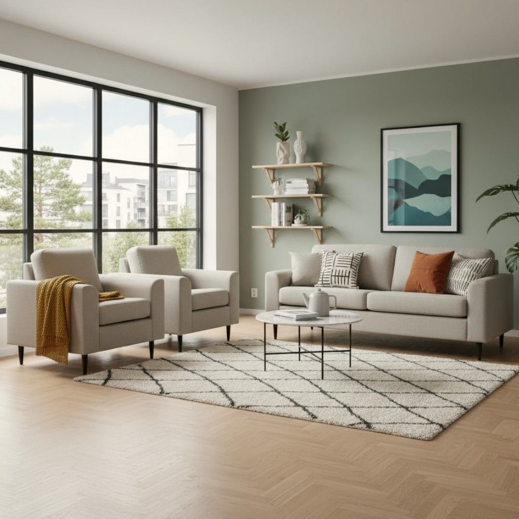 Napue sohvakalusto 3+1+1 beigellä kangasverhoilulla