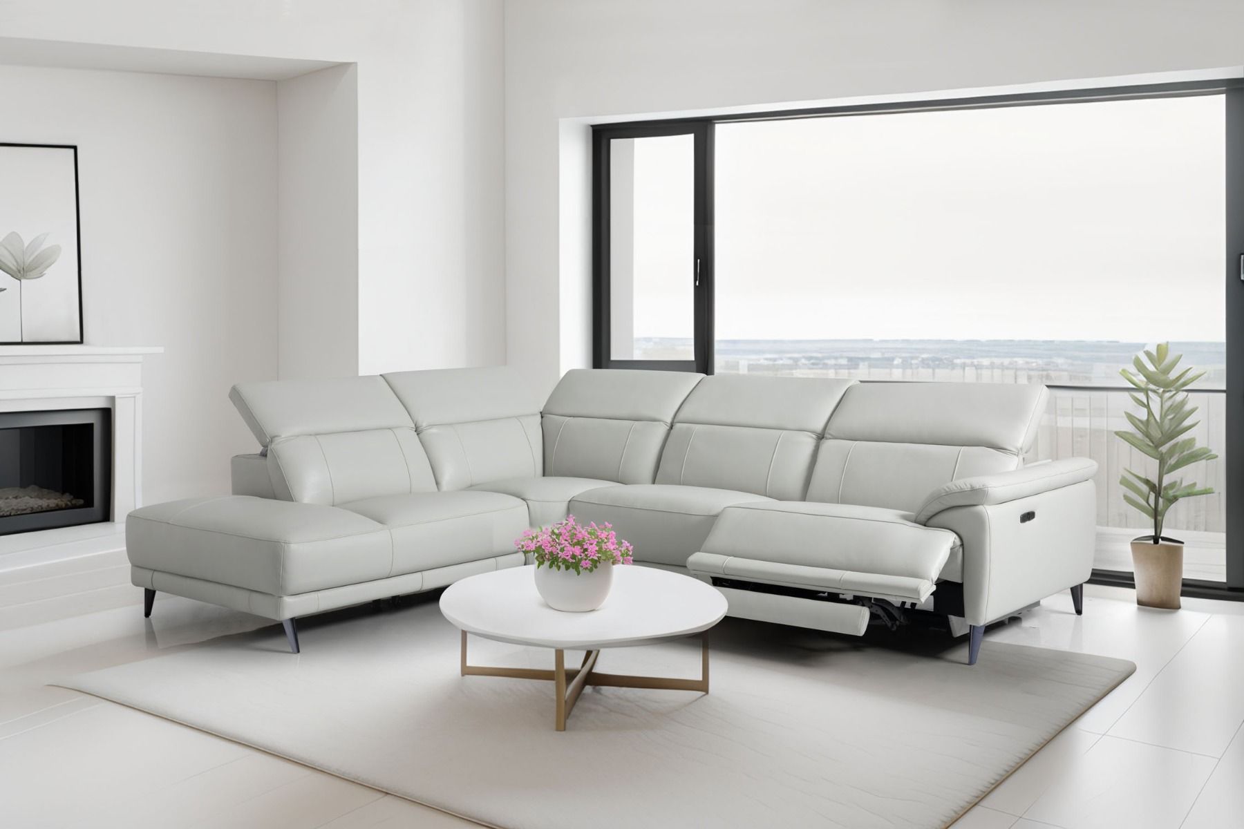 Napue Luxus nahkakulmasohva vaaleanharmaa mekanismeilla