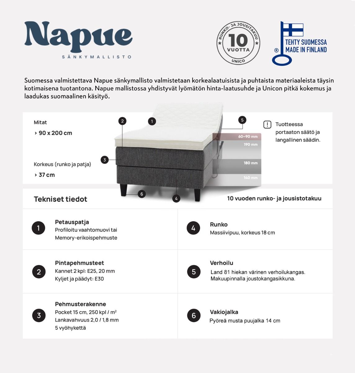 Napue moottorisänky 90x200