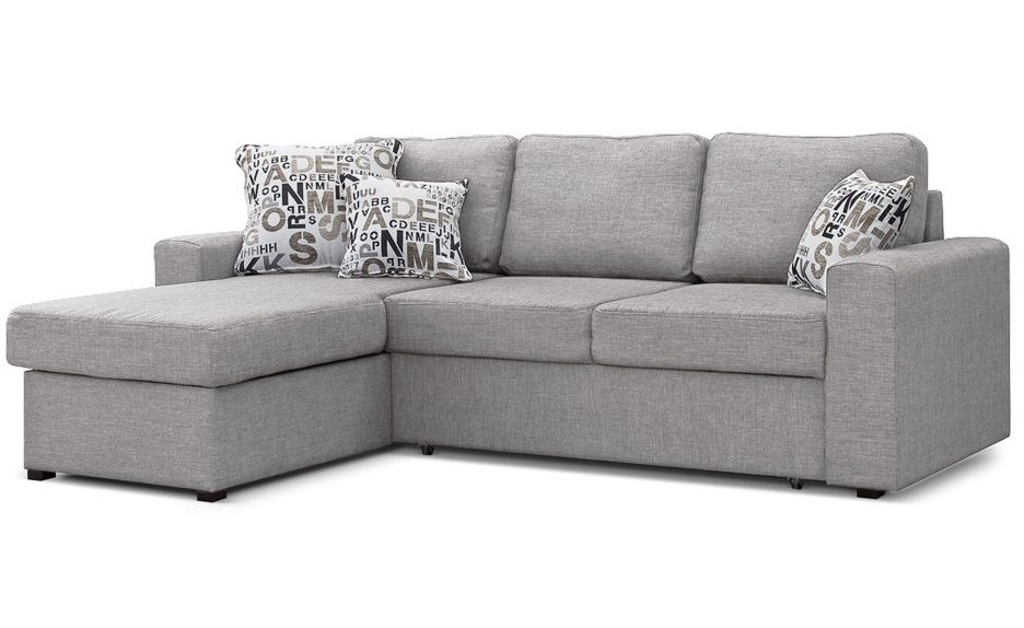 Nea vuodesohva divaanilla, vaaleanharmaa kangasverhoilu