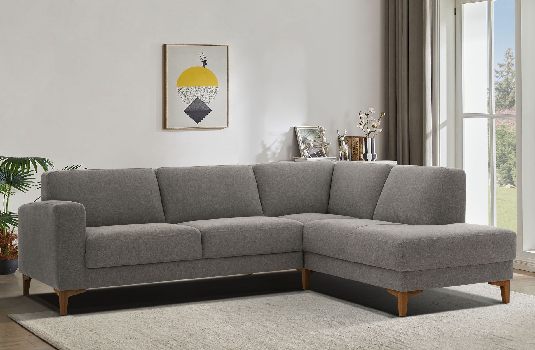 Harmaa Neiser Rotterdam avokulmasohva kangasverhoilulla