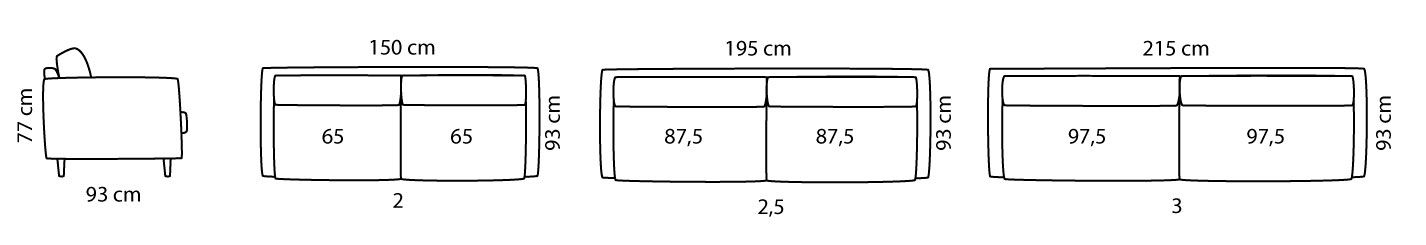 Unico Olivia 3-istuttava sohva, eri värejä