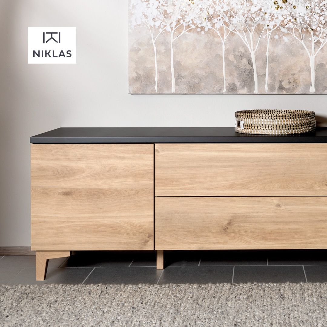 Hiipakka Niklas tv-taso 200 cm, umpiovilla ja laatikoilla