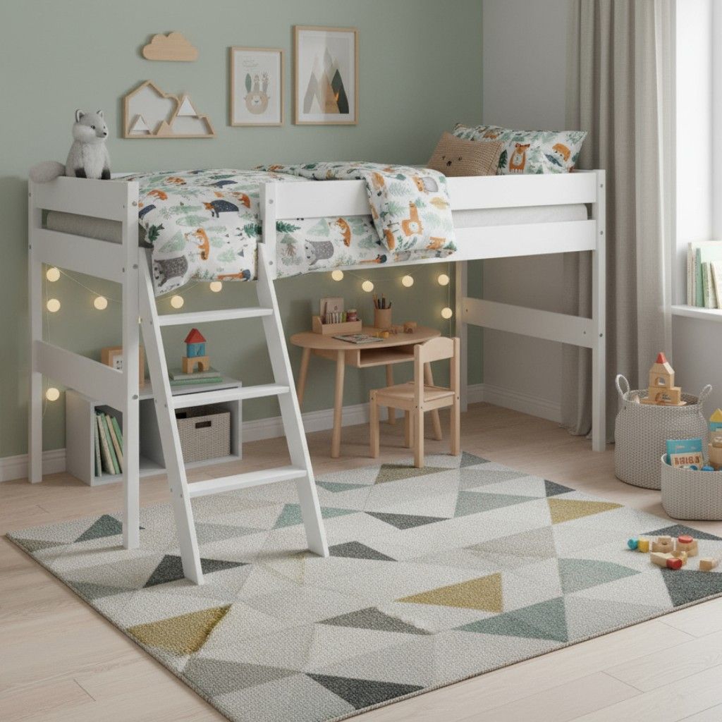 Nukkumatti parvisänky matala valkoinen