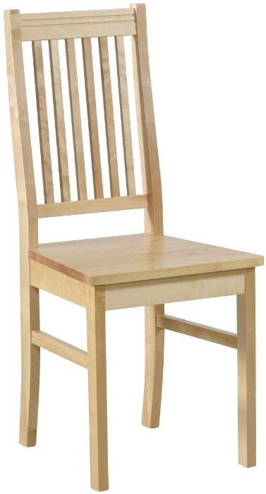 Perinteinen koivunvärinen ruokailutuoli pinnaselkänojalla.