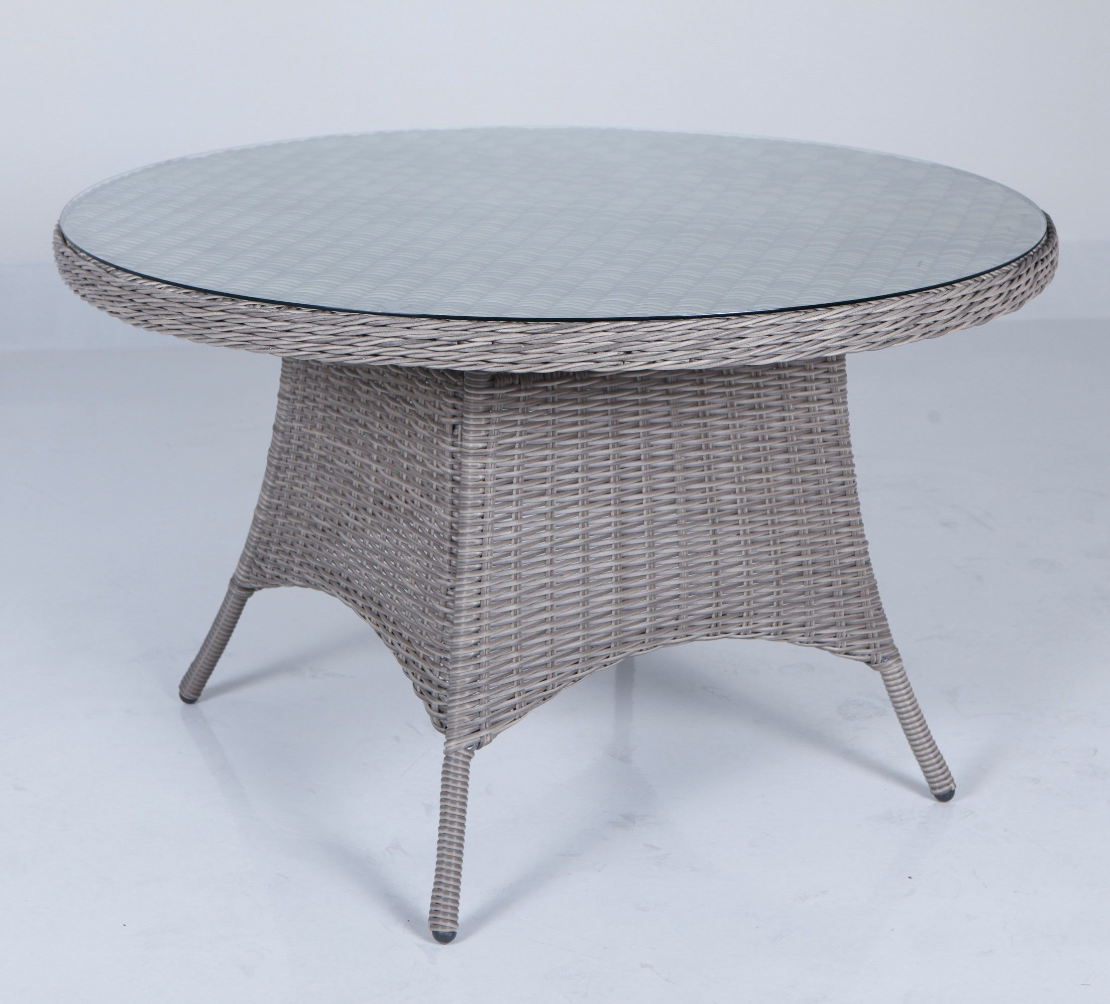 Pyöreä terassipöytä 120 cm jossa on lasikansi