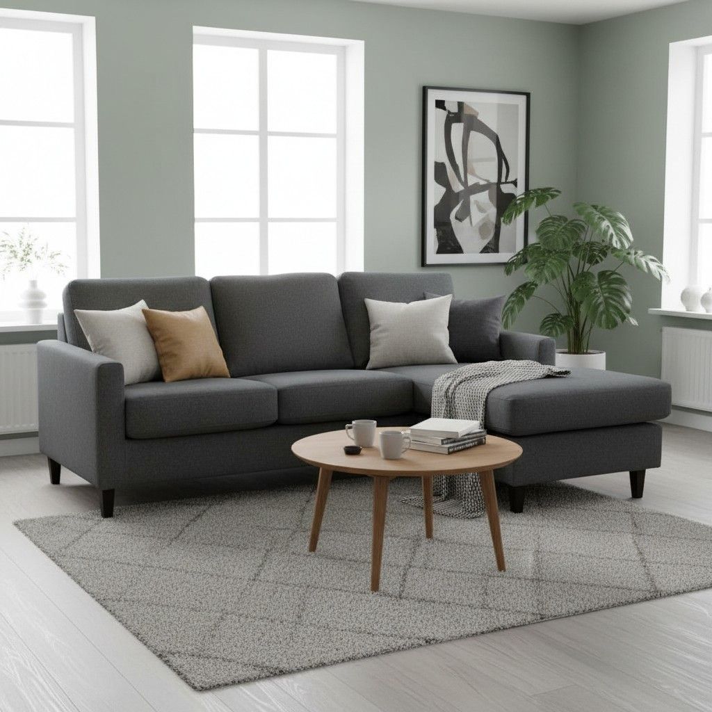 Divaanisohva tummanharmaalla verhoilulla