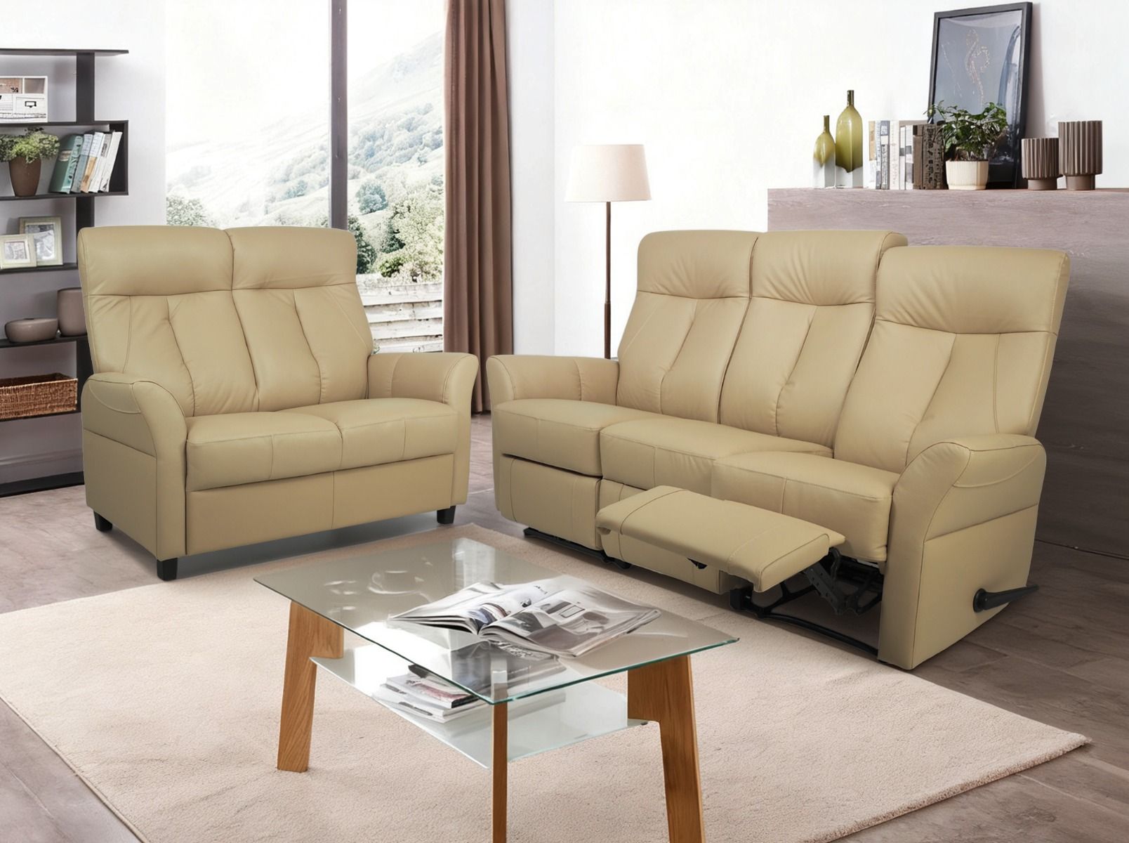 Oodi nahkasohvakalusto mekanismeilla 3+2